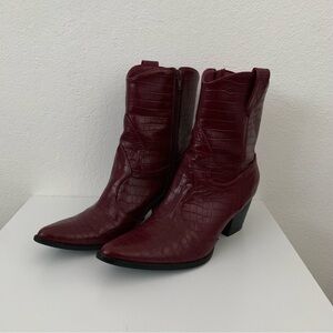 maroon croc-embossed cowgirl boots